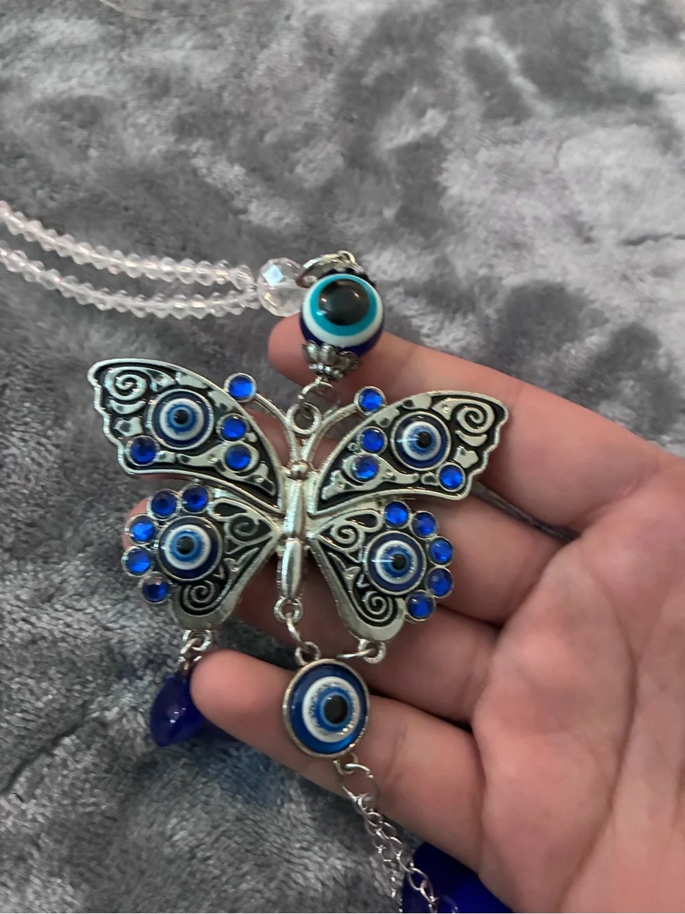 Vintage Antique CRYSTAL & EVIL EYE BUTTERFLY SUN CATCHER / Keychain